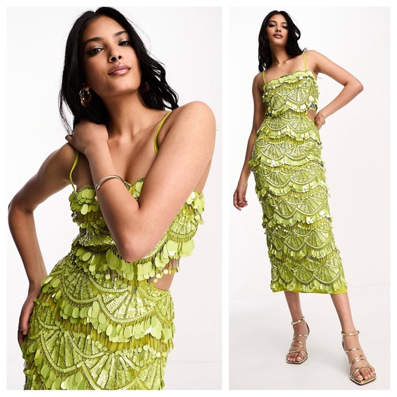 ASOS Dresses & Skirts - New ASOS Green Tear Drop Sequin Midi Party Dress